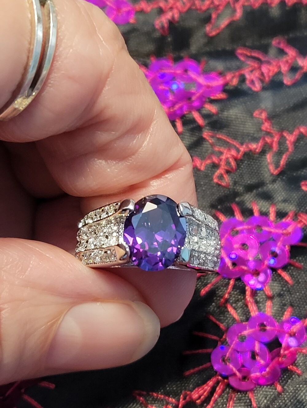 STUDDING  Purple Gemstone Statement Ring with Pavé Accents